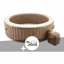 Kit Spa Gonflable Intex PureSpa Sahara Rond Bulles 8 Places + Kit D'entretien - Beige