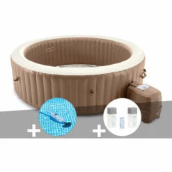 Kit Spa Gonflable Intex PureSpa Sahara Rond Bulles 8 Places + Aspirateur + Kit De Traitement Au Brome - Beige