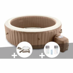 Kit Spa Gonflable Intex PureSpa Sahara Rond Bulles 8 Places + Kit D'entretien + Kit De Traitement Au Brome - Beige