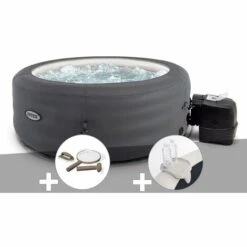 Kit Spa Gonflable Intex PureSpa Access Rond Bulles 4 Places + Kit D'entretien + Porte-verre - Gris