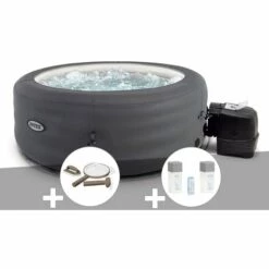 Kit Spa Gonflable Intex PureSpa Access Rond Bulles 4 Places + Kit D'entretien + Kit De Traitement Brome - Gris
