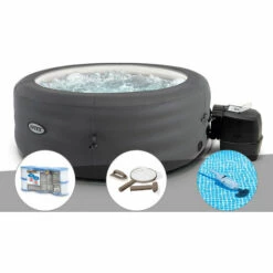 Kit Spa Gonflable Intex PureSpa Access Rond Bulles 4 Places + 6 Filtres + Kit D'entretien + Aspirateur - Gris