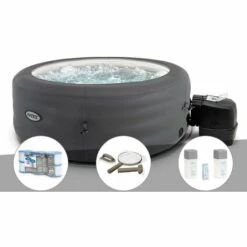 Kit Spa Gonflable Intex PureSpa Access Rond Bulles 4 Places + 6 Filtres + Kit D'entretien + Kit Traitement Brome - Gris
