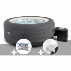 Kit Spa Gonflable Intex PureSpa Access Rond Bulles 4 Places + 6 Filtres + Porte-verre - Gris