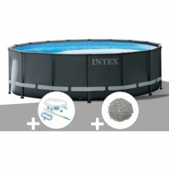 Kit Piscine Tubulaire Intex Ultra XTR Frame Ronde 4,27 X 1,22 M + Kit D'entretien + 10 Kg De Zéolite - Gris