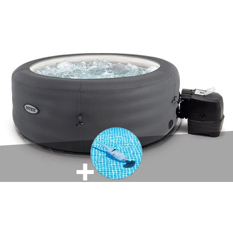 Kit Spa Gonflable Intex PureSpa Access Rond Bulles 4 Places + Aspirateur - Gris