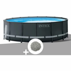 Kit Piscine Tubulaire Intex Ultra XTR Frame Ronde 4,27 X 1,22 M + 10 Kg De Zéolite - Gris
