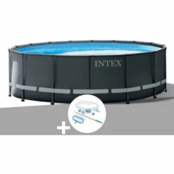 Kit Piscine Tubulaire Intex Ultra XTR Frame Ronde 4,27 X 1,22 M + Kit D'entretien - Gris