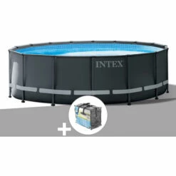 Kit Piscine Tubulaire Intex Ultra XTR Frame Ronde 4,27 X 1,22 M + Bâche à Bulles - Gris